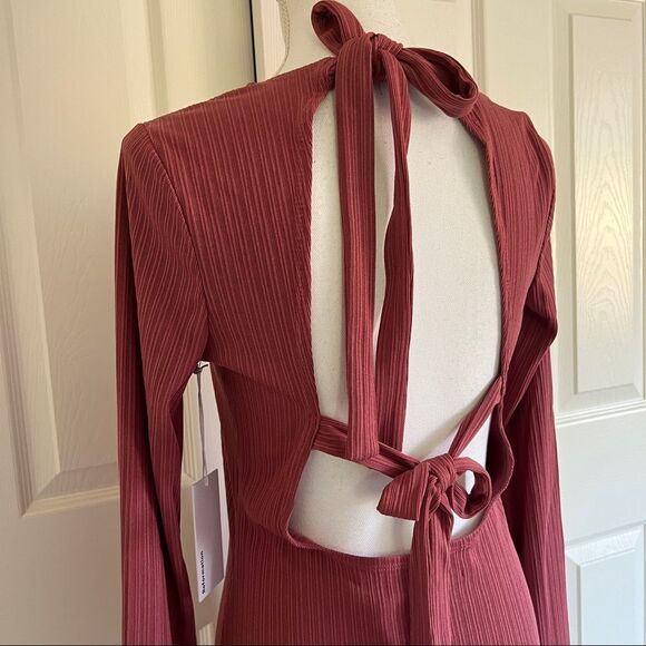 Reformation Ribbed Benedict Long Sleeves Midi Dress in Rust Large MSRP $148 - Picture 5 of 10